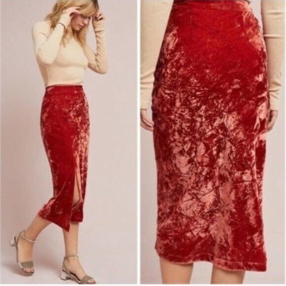 Anthropologie Maeve Orange Velvet MIDI Ski…